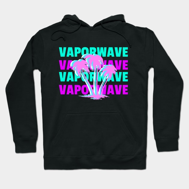 Vaporwave 90's Retro Palm Tree Gift Aesthetic Glitch Art Hoodie by VaporwaveAestheticDreams